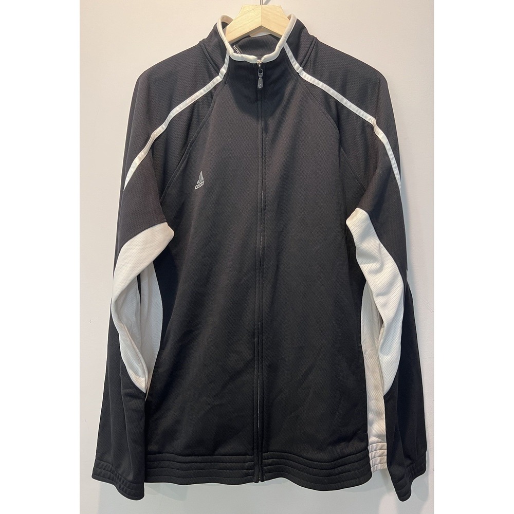 Adidas Jacket Mens Black White Track Full Zip Climalite Athletic Size XL